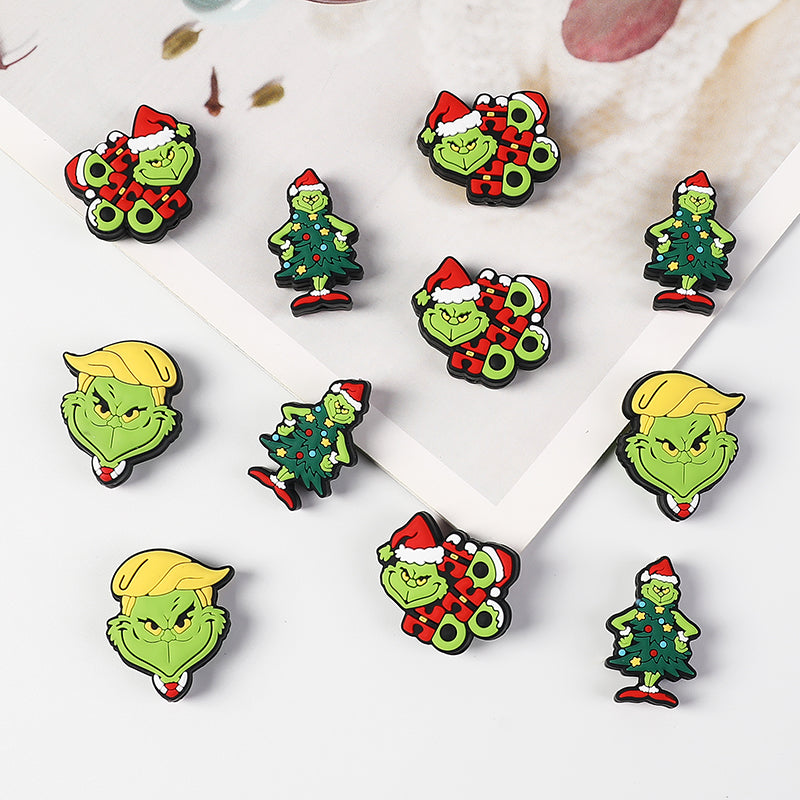 20Pcs Silicone 3D Focal Beads Green Furry Character Scowling Face 4