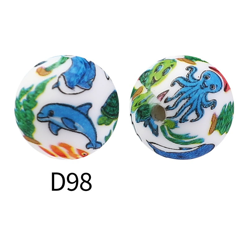 50pcs 15mm Rhombus Printed Silicone Beads Colorful Design 58