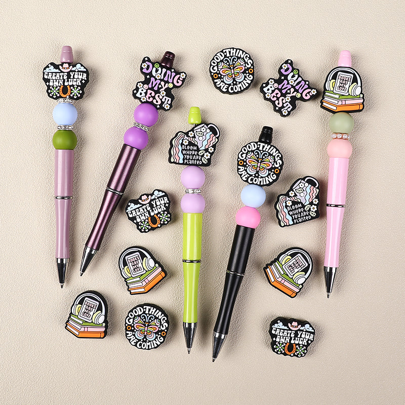 Silicone Focal Beads Retro Inspirational Letters with Colorful Text and Icons 7
