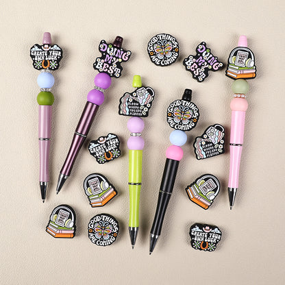 Silicone Focal Beads Retro Inspirational Letters with Colorful Text and Icons 7