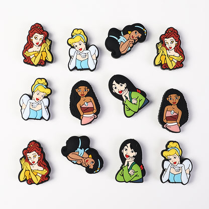 20Pcs Silicone Focal Beads Princess Red Hair Yellow Gloves Holding Hand 4