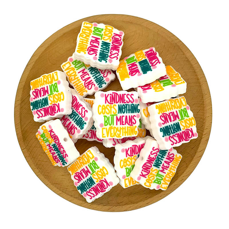 Silicone Focal Beads Kindness Quote Colorful Text Design 2