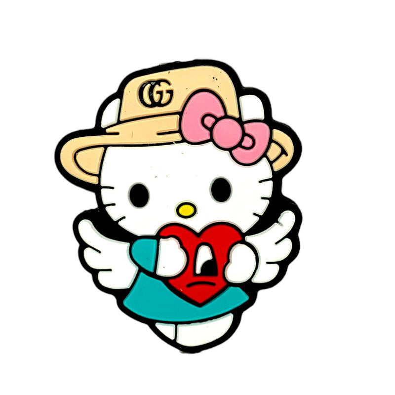 20pcs Silicone Focal Beads White Cat Wearing Hat Holding Heart
