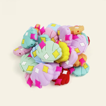 Silicone Focal Beads Shell Shape with Decorative Sparkles 3