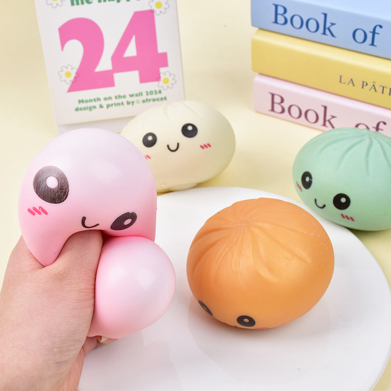 TPR Squishy Dumpling Stress Ball Cute Smiley Face Squeeze Toy for Stress Relief