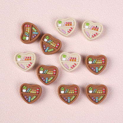 20Pcs Silicone Focal Beads Double Sided Heart Shaped Bookshelf Design 5