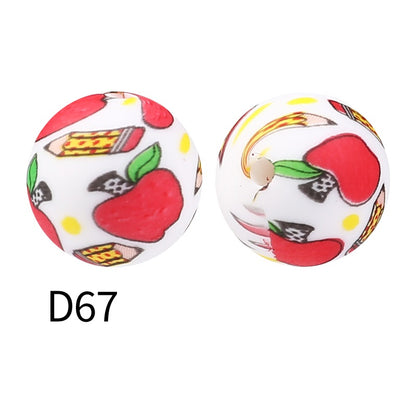 50pcs 15mm Rhombus Printed Silicone Beads Colorful Design 35