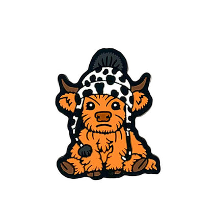 Silicone Focal Beads Highland Cow Baby Wearing Hat Front Facing