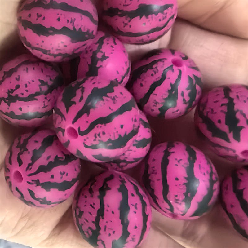 50pcs 15mm Watermelon Pattern Print Silicone Beads Multi Color 2