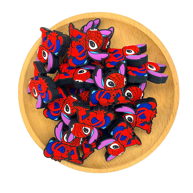 Silicone Focal Beads Blue Alien Character Large Ears Red Blue Web Suit Superhero Front Facing 2