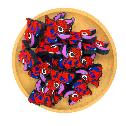 Silicone Focal Beads Blue Alien Character Large Ears Red Blue Web Suit Superhero Front Facing 2