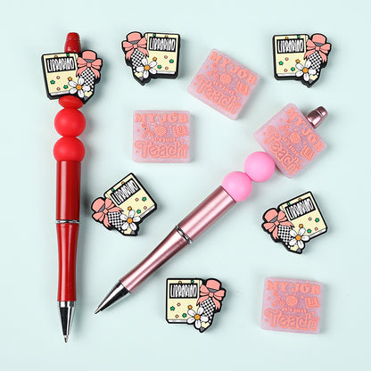 20Pcs Silicone Focal Beads Library Reed Duck Book and Quote Designs 11