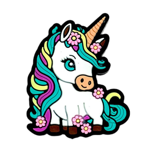 20pcs Silicone Focal Beads Unicorn Sitting Pose with Flower Details