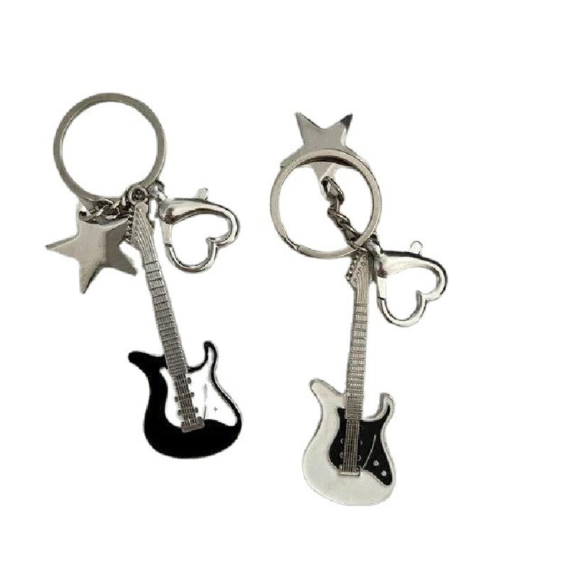 Guitar Five-Pointed Star Zinc Alloy Keychain with Heart Charm 2