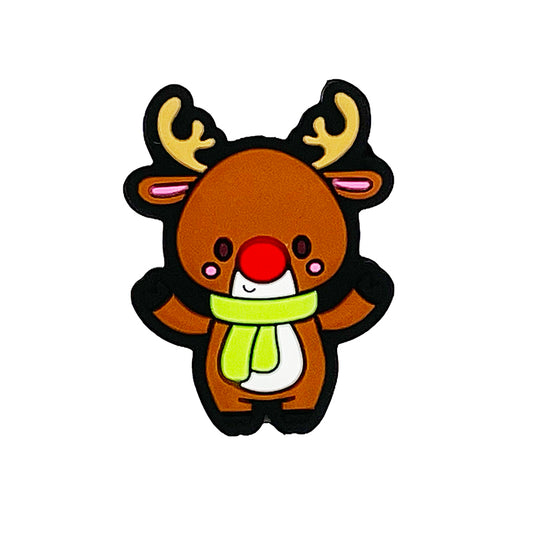 20pcs Silicone Focal Beads Christmas Deer With Scarf