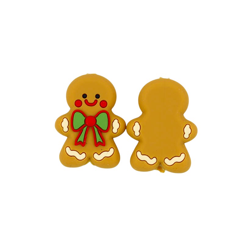 20Pcs Silicone Focal Beads Christmas Gingerbread Man With Bowknot