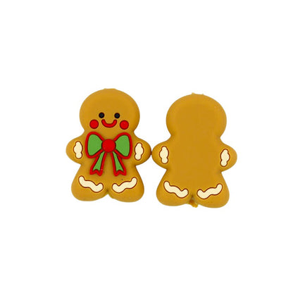 20Pcs Silicone Focal Beads Christmas Gingerbread Man With Bowknot