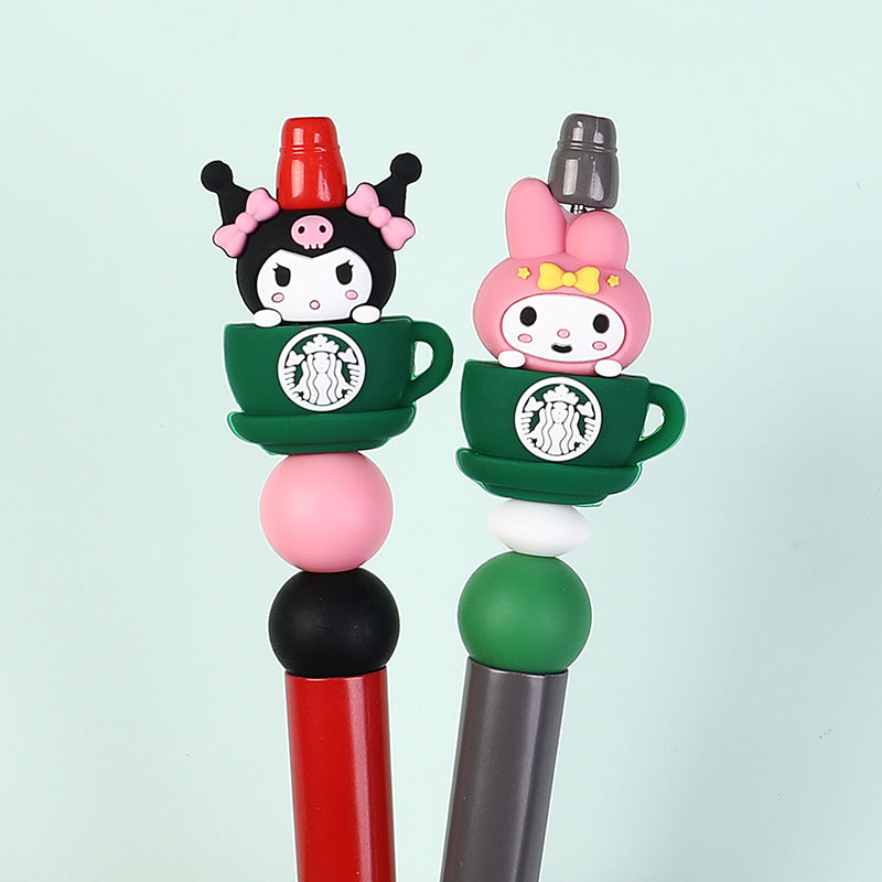 20Pcs Silicone 3D Focal Beads Coffee Cup with Cartoon Animal Faces 9