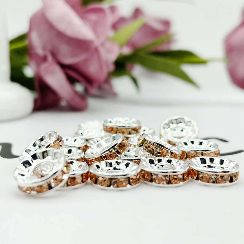100pcs 10mm Large Hole Rhinestone Spacer Beads Copper Metal Frame 21
