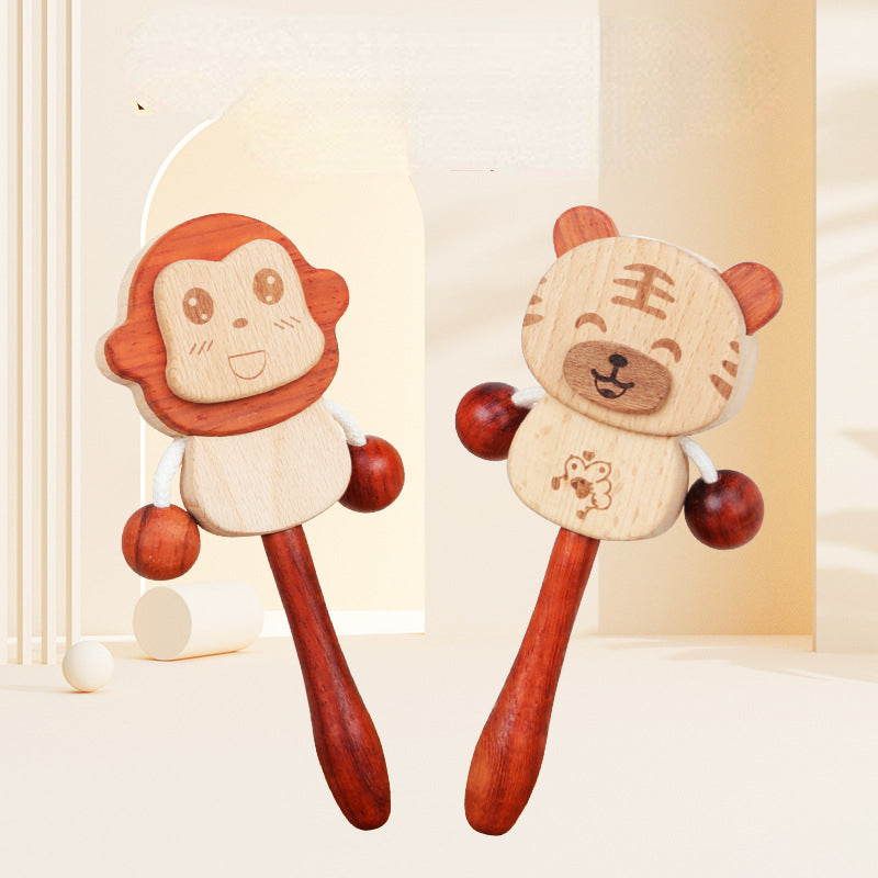 Wooden Rattle Drum Handbell Kids Musical Instrument Toy 3