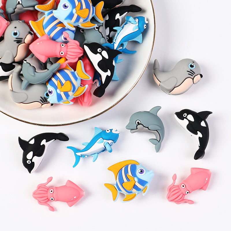 20Pcs Silicone 3D Focal Beads Ocean Animals Seal Dolphin Killer Whale