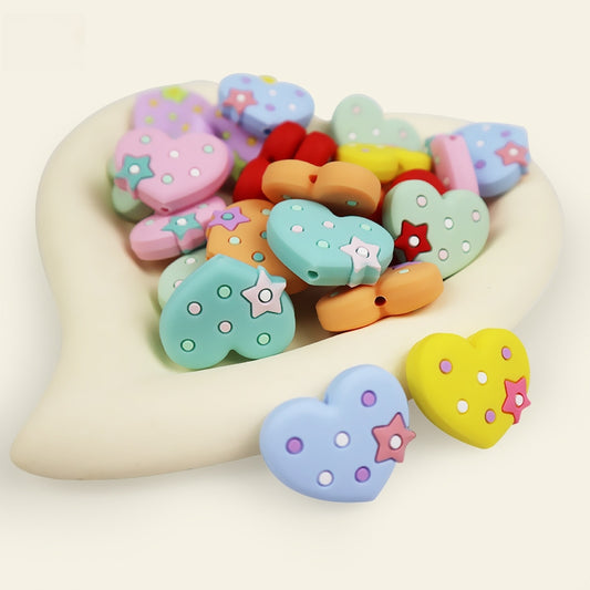 Silicone Focal Beads Pentagram Heart Shaped with Star Detail