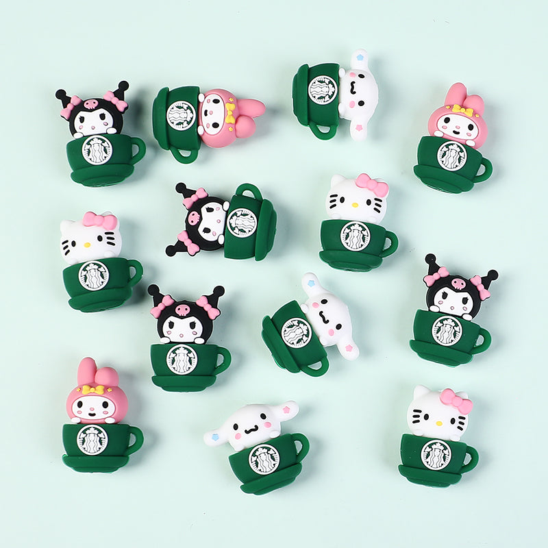 20Pcs Silicone 3D Focal Beads Coffee Cup with Cartoon Animal Faces 2