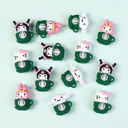 20Pcs Silicone 3D Focal Beads Coffee Cup with Cartoon Animal Faces 2