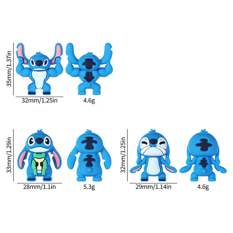 20Pcs Silicone 3D Focal Beads Blue Alien Character Large Ears Stacked Figure 9