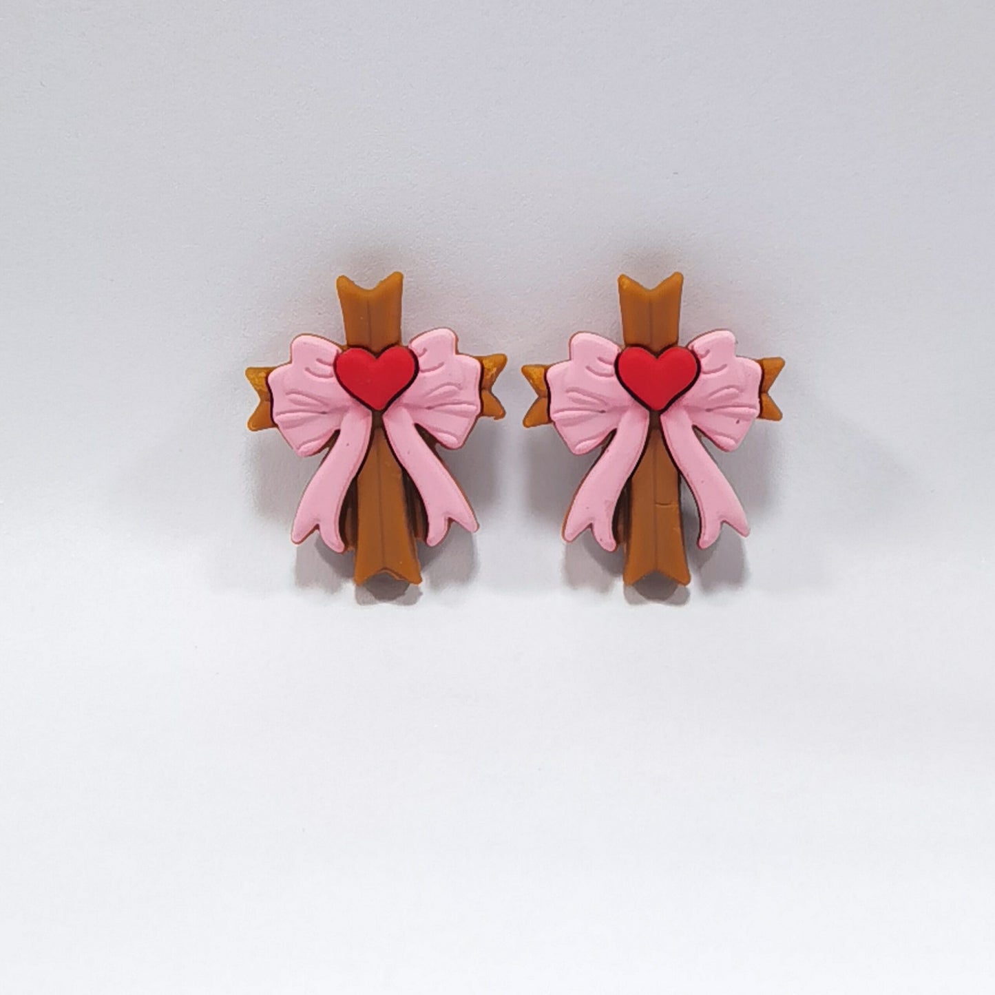 20Pcs Silicone 3D Focal Beads Love Cross with Pink Bow