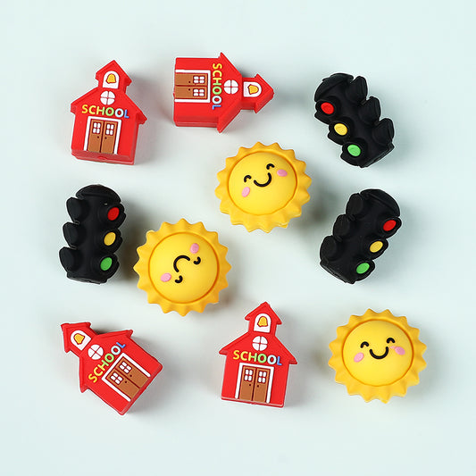 20Pcs Silicone 3D Focal Beads Traffic Light Sun School Front Facing