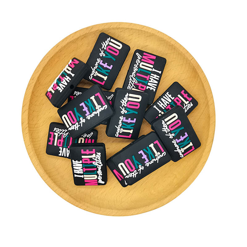 Silicone Focal Beads Like You Colorful Text with Black Background 2