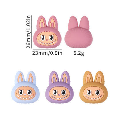 20Pcs Silicone 3D Focal Beads Bunny Character Face with Long Ears 8