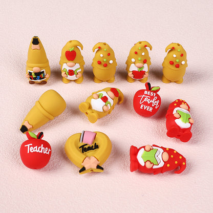 20Pcs Silicone 3D Focal Beads Teacher Series Pencil and Gnome Designs