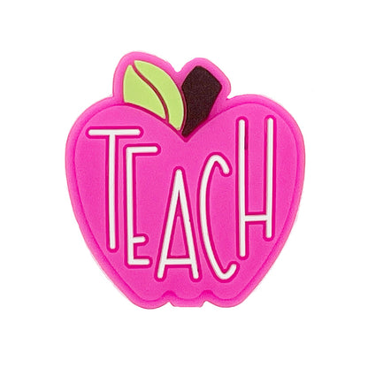 20pcs Silicone Focal Beads Teacher Apple with TEACH Text Design 5