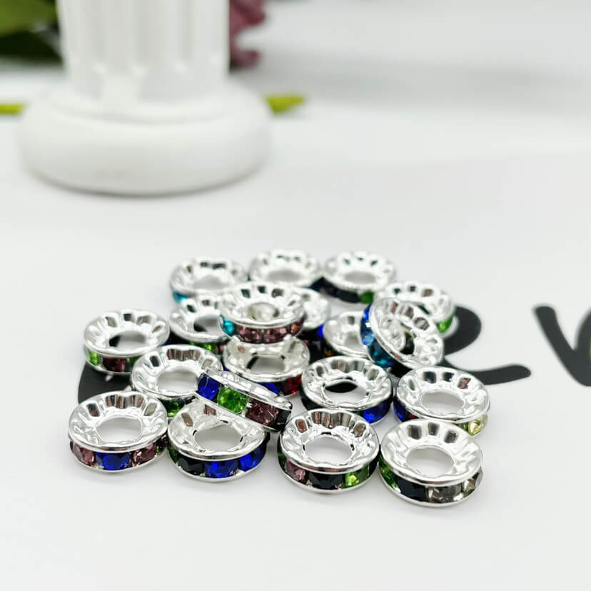 100pcs 10mm Large Hole Rhinestone Spacer Beads Copper Metal Frame 6