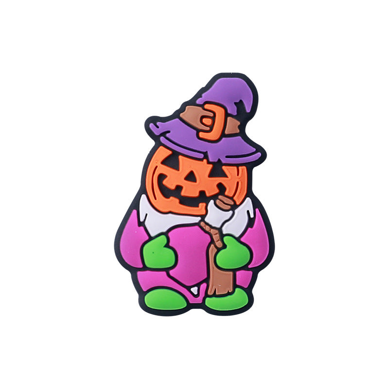 20Pcs Silicone Focal Beads Halloween Pumpkin Head Midget Holding Broom