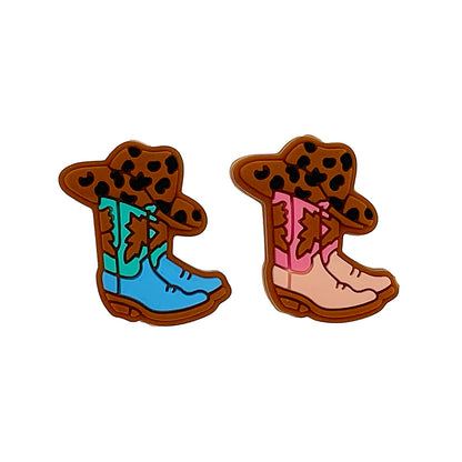 20pcs Silicone Focal Beads Western Boots Leopard Print Top