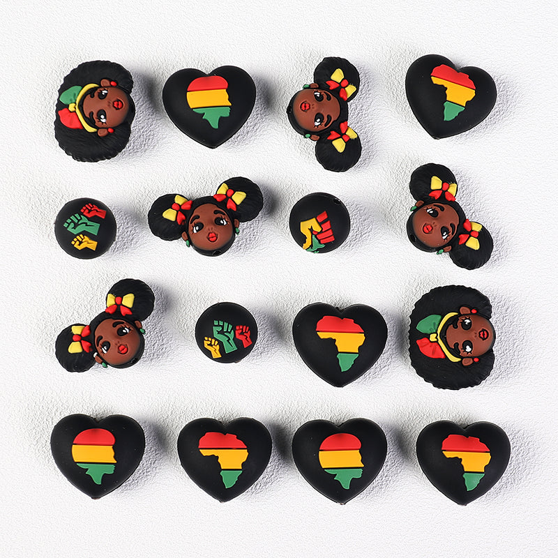 20Pcs Silicone 3D Focal Beads Black June Festival Motifs Variety 4