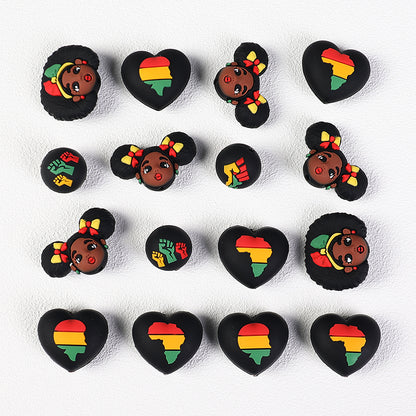 20Pcs Silicone 3D Focal Beads Black June Festival Motifs Variety 4