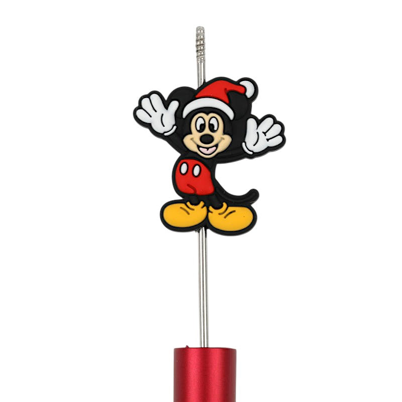 20Pcs Silicone Focal Beads Round Ear Mouse Character with Santa Hat 2