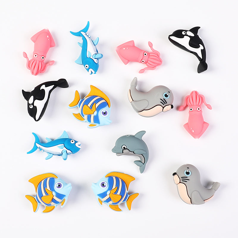 20Pcs Silicone 3D Focal Beads Ocean Animals Seal Dolphin Killer Whale 5