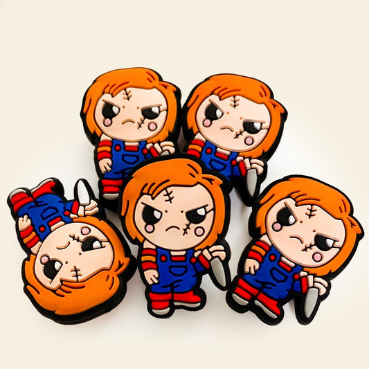 20Pcs Silicone Focal Beads Orange Haired Character Holding Knife