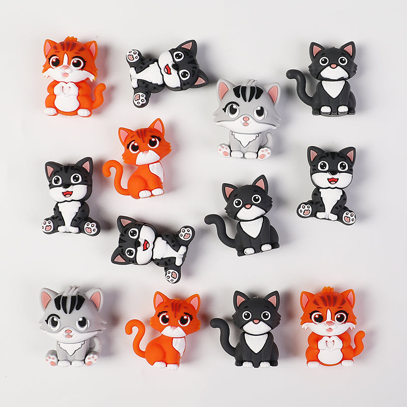20Pcs Silicone 3D Focal Beads Dark Cat Sitting Pose 3