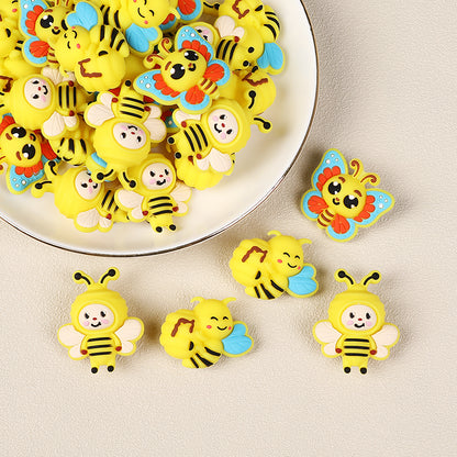 Silicone 3D Focal Beads Bee Butterfly with Smiling Faces