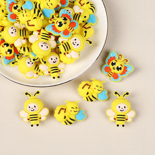 Silicone 3D Focal Beads Bee Butterfly with Smiling Faces