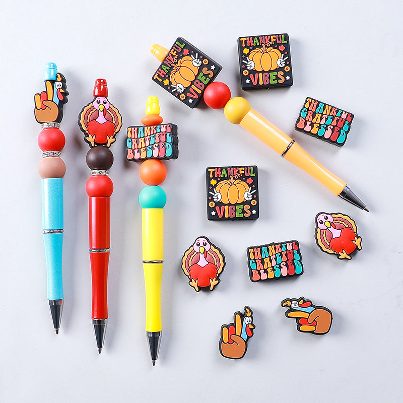 20pcs Silicone Focal Beads Thanksgiving Turkey Vibes Thankful Text 3
