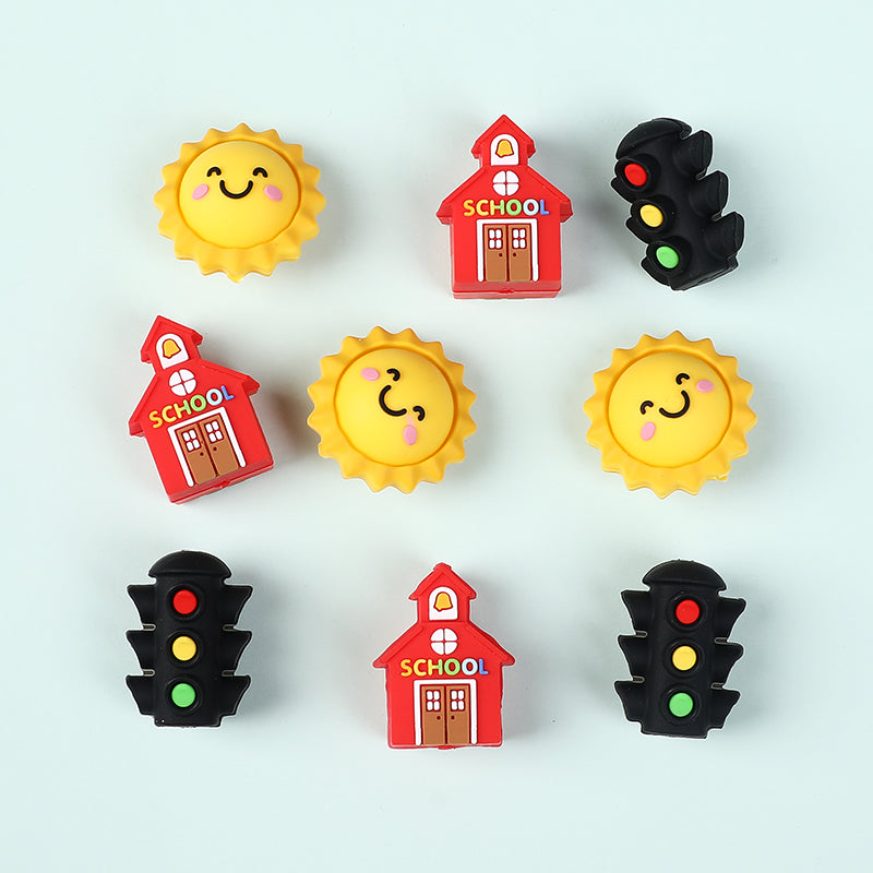 20Pcs Silicone 3D Focal Beads Traffic Light Sun School Front Facing 4