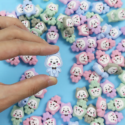 Silicone Focal Beads Colorful Little Bear Front Facing 3