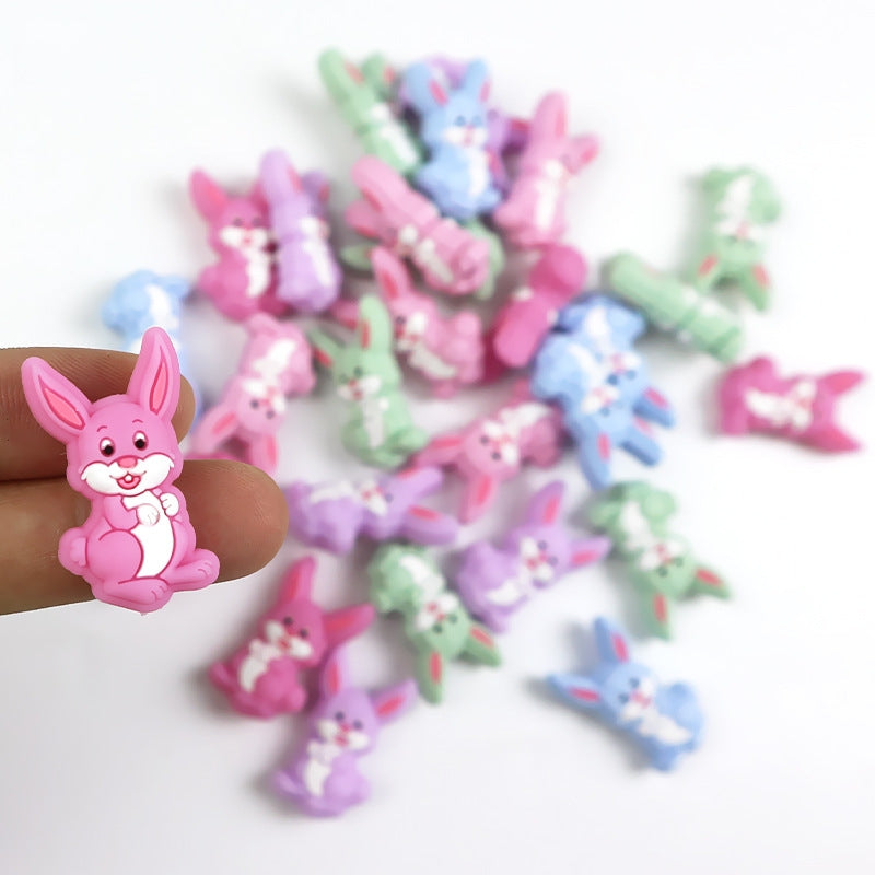 Silicone Focal Beads Cartoon Colored Long Eared Rabbit Sitting Pose 4